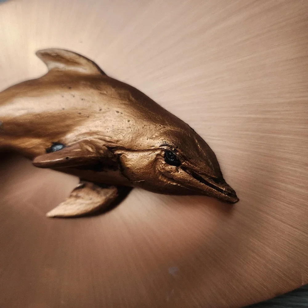 Vintage Dolphin Wall Plaque 3D Sculpted Metal Art Copper Bronze Nautical‎ Decor